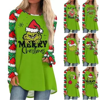 Женская осенне-зимняя повседневная длинная свободная футболка с длинными рукавами и круглым вырезом XL зелёный