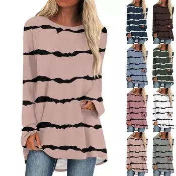 Женская осенне-зимняя повседневная длинная свободная футболка с длинными рукавами и круглым вырезом L кофейный