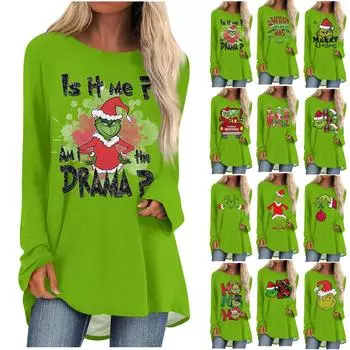 Женская осенне-зимняя повседневная длинная свободная футболка с длинными рукавами и круглым вырезом XXXL чёрный