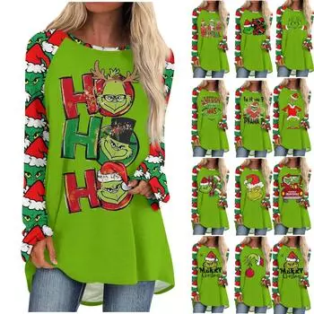 Женская осенне-зимняя повседневная длинная свободная футболка с длинными рукавами и круглым вырезом XXL