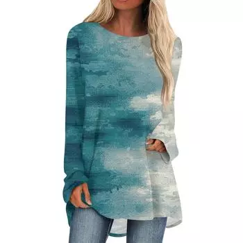 Женская осенне-зимняя повседневная длинная свободная футболка с длинными рукавами и круглым вырезом XXL