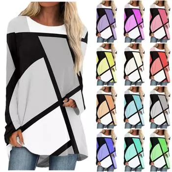 Женская осенне-зимняя повседневная футболка с круглым вырезом и пуловером с длинными рукавами с принтом XXXL фиолетовый