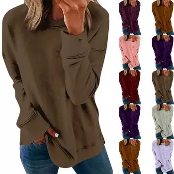 Женская осенне-зимняя повседневная футболка с круглым вырезом и пуловером с длинными рукавами с принтом XXL