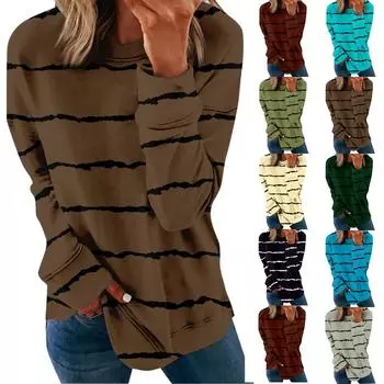 Женская осенне-зимняя повседневная футболка с круглым вырезом и пуловером с длинными рукавами с принтом M коричневый