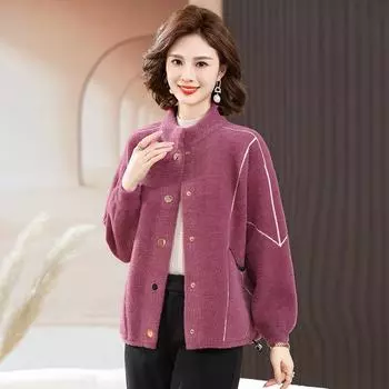 Женская осенне-зимняя повседневная куртка-свитер с воротником-стойкой, повседневная осенняя одежда для мам, искусственная норка, плюшевая верхняя одежда большого размера 4XL