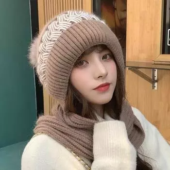 Женская осенне-зимняя повседневная милая толстая плюшевая теплая шапка вязаная шапка теплые шапки бежевый