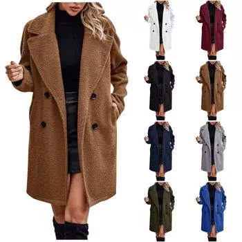 Женская осенне-зимняя повседневная модная однотонная куртка с v-образным вырезом и карманом L