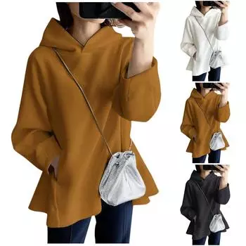 Женская осенне-зимняя повседневная модная толстовка, однотонная толстовка с капюшоном и карманами XL кофейный