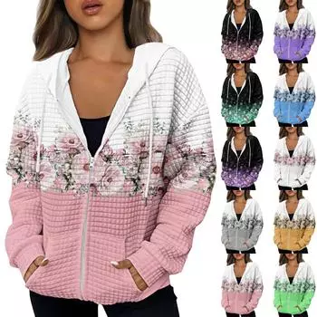 Женская осенне-зимняя повседневная модная толстовка с капюшоном с принтом, куртка на молнии с карманами XXXL белый