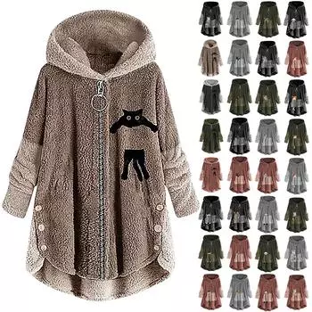Женская осенне-зимняя повседневная однотонная плюшевая теплая куртка с капюшоном больших размеров