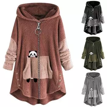 Женская осенне-зимняя повседневная однотонная плюшевая теплая куртка с капюшоном больших размеров