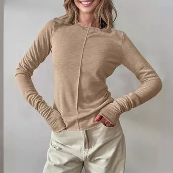 Женская осенне-зимняя повседневная однотонная рубашка с длинным рукавом и толстовка с верхом L хаки