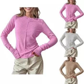 Женская осенне-зимняя повседневная однотонная рубашка с длинным рукавом и толстовка с верхом L хаки