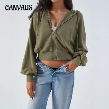 Женская осенне-зимняя повседневная свободная куртка-кардиган с заниженной линией плеч на молнии с капюшоном Bm S армия зеленый