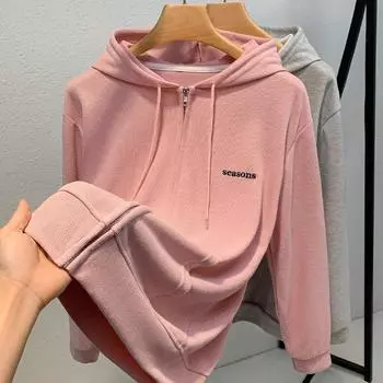 Женская осенне-зимняя повседневная свободная куртка-кардиган на молнии с капюшоном и толстовка M серый