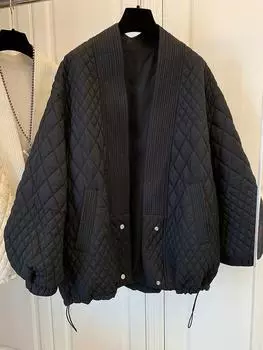 Женская осенне-зимняя повседневная свободная куртка, классическая толстая куртка с ромбами в стиле ретро, уличное однобортное стеганое пальто S бежевый