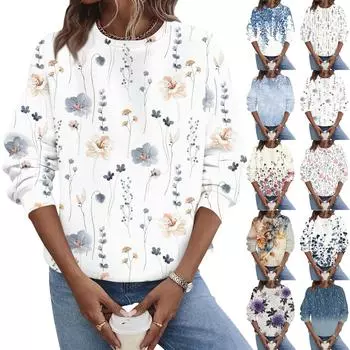 Женская осенне-зимняя повседневная толстовка с круглым вырезом и длинным рукавом с принтом XXL