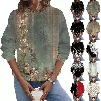 Женская осенне-зимняя повседневная толстовка с круглым вырезом и длинным рукавом с принтом S