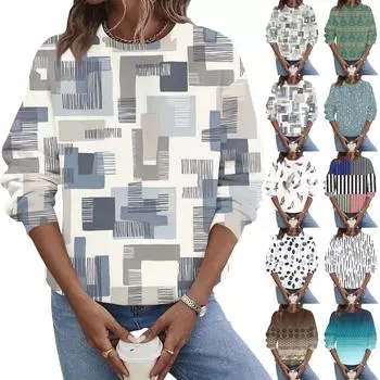 Женская осенне-зимняя повседневная толстовка с круглым вырезом и длинным рукавом с принтом XXL коричневый