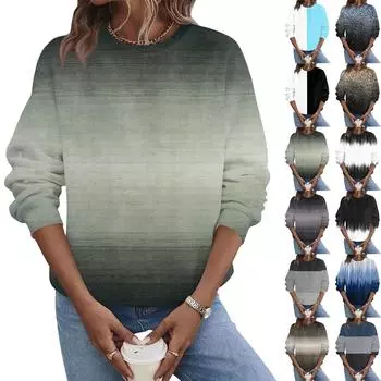 Женская осенне-зимняя повседневная толстовка с круглым вырезом и длинным рукавом с принтом M тёмно-синий