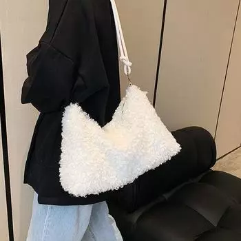 Женская осенне-зимняя простая симпатичная плюшевая сумка, модная плюшевая сумка через плечо из овечьей шерсти, женская милая дизайнерская персонализированная сплошная сумка