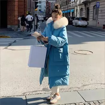 Женская осенне-зимняя пуховая хлопковая куртка. Хлопковая куртка, длинное толстое и свободное пальто. S