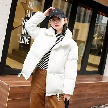 Женская осенне-зимняя пуховая хлопковая парка, куртка, пальто с коротким воротником-стойкой и карманом, теплая, свободная, однотонная, оверсайз L зелёный