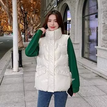 Женский зимний большой размер пуховый жилет для улицы теплый воротник-стойка без рукавов стеганый жилет XXXL белый