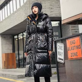 Женская осенне-зимняя ярко-белая куртка на утином пуху средней длины, модная куртка выше колена и талии, теплая куртка без стирки S белый