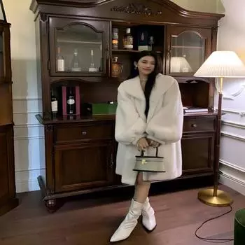 Женская осенне-зимняя расширенная шуба из искусственного норкового меха, свободное и толстое пальто S жемчужина белый