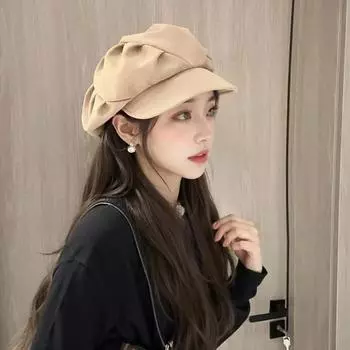 Женская осенне-зимняя ретро-берет французская теплая шапка-берет женская однотонная восьмиугольная шляпа модная кепка для девочек чёрный