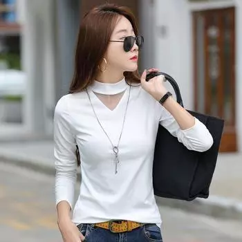 Женская осенне-зимняя рубашка-рубашка, с длинными рукавами, воротником-полуворотом, большого размера, универсальная футболка, стильный внутренний слой, теплый верх S