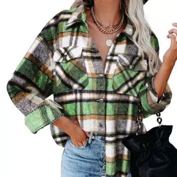 Женская осенне-зимняя рубашка с длинным рукавом в клетку, утолщенная рубашка, пальто на пуговицах 2XL