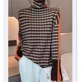 Женская осенне-зимняя рубашка с длинными рукавами и высоким воротом в стиле вестерн с цветными блоками, клетчатая рубашка, модный и универсальный женский внутренний наряд-пуловер XXXL