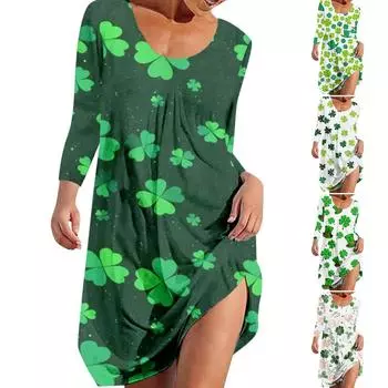 Женская осенне-зимняя рубашка с круглым вырезом и длинными рукавами St. Платье с принтом Patty s Day M