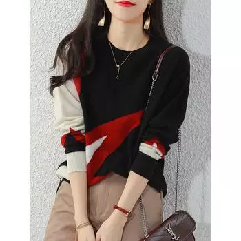 Женская осенне-зимняя рубашка с узким низом и длинным рукавом, свитер с круглым вырезом 2XL чёрный