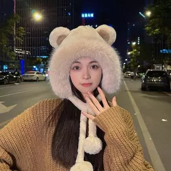 Женская осенне-зимняя шапка-пуловер с плюшевым шариком и однотонная вязаная шапка хаки