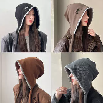 Женская осенне-зимняя шапка с бантом, однотонная, универсальная, уличное модное колье с большой окружностью головы, холодная шапка чёрный