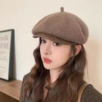 Женская осенне-зимняя шапка шерстяной берет британская модная шляпа в стиле ретро для пар японская женская шляпа-утконос One Size вишня розовый