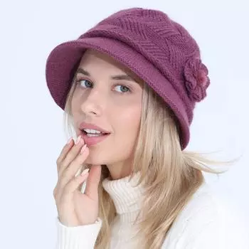 Женская осенне-зимняя шерстяная шляпа с цветком для мамы и кролика, плюшевая утолщенная теплая шапка OneSize хаки