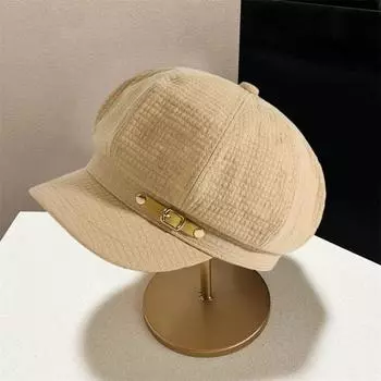 Женская осенне-зимняя шляпа, шляпа художника с короткими полями и пряжкой, декор, купольный топ, художественная декоративная женская кепка в стиле ретро хаки