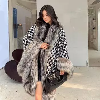 Женская осенне-зимняя шуба из искусственного меха, утолщенная двусторонняя шаль, плащ XL