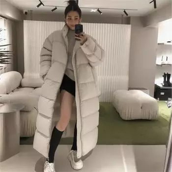 Женская осенне-зимняя супер длинная высококачественная пуховая куртка длиной до колена, утолщенная и свободная куртка большого размера