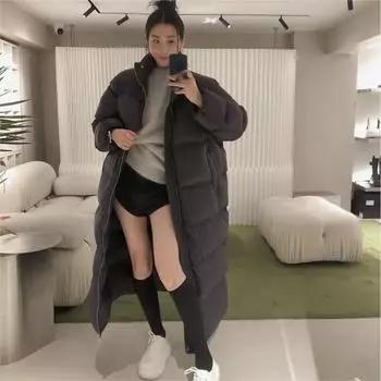 Женская осенне-зимняя супер длинная высококачественная пуховая куртка длиной до колена, утолщенная и свободная куртка большого размера S