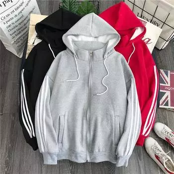 Женская осенне-зимняя свободная и универсальная толстовка с капюшоном из плотной и мягкой ткани и кардиган M красный