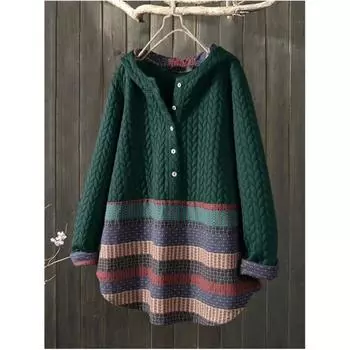 Женская осенне-зимняя свободная куртка в этническом стиле с длинными рукавами и принтом средней длины 5XL красный