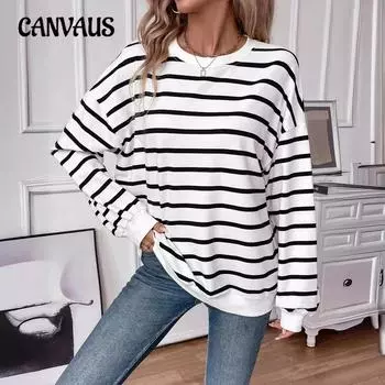 Женская осенне-зимняя свободная повседневная полосатая толстовка с длинным рукавом S белый