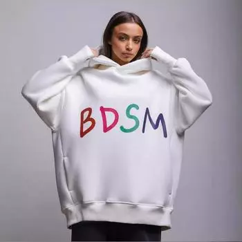 Женская осенне-зимняя свободная повседневная толстовка с капюшоном и карманом с буквенным принтом S белый