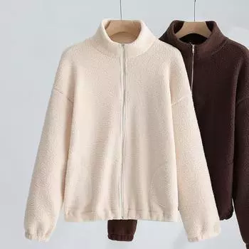 Женская осенне-зимняя свободная повседневная утолщенная толстовка со стоячим воротником M бежевый