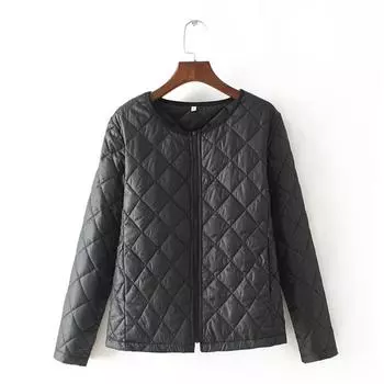 Женская осенне-зимняя свободная теплая куртка больших размеров с воротником-стойкой, легкая стеганая куртка L чёрный